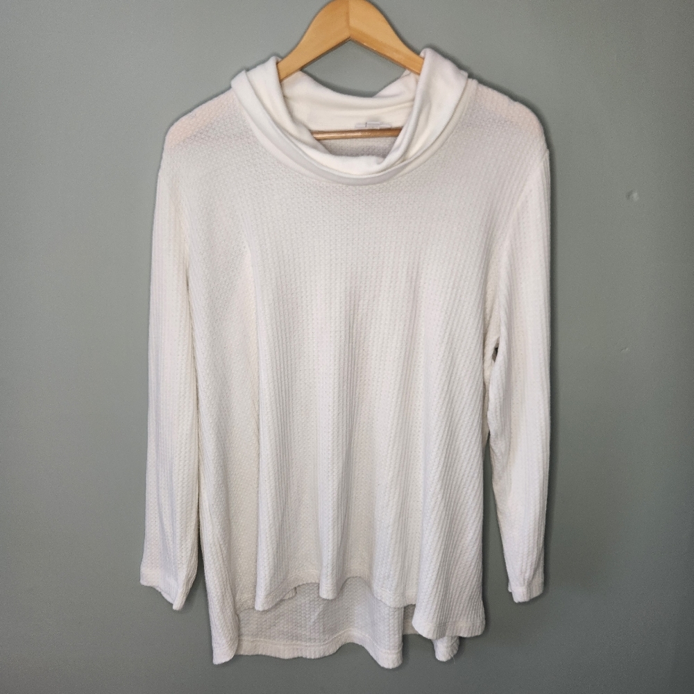 J.Jill Waffle Textured Cowl Neck Sweater Cream White Women's Sz XL Long Sleeve